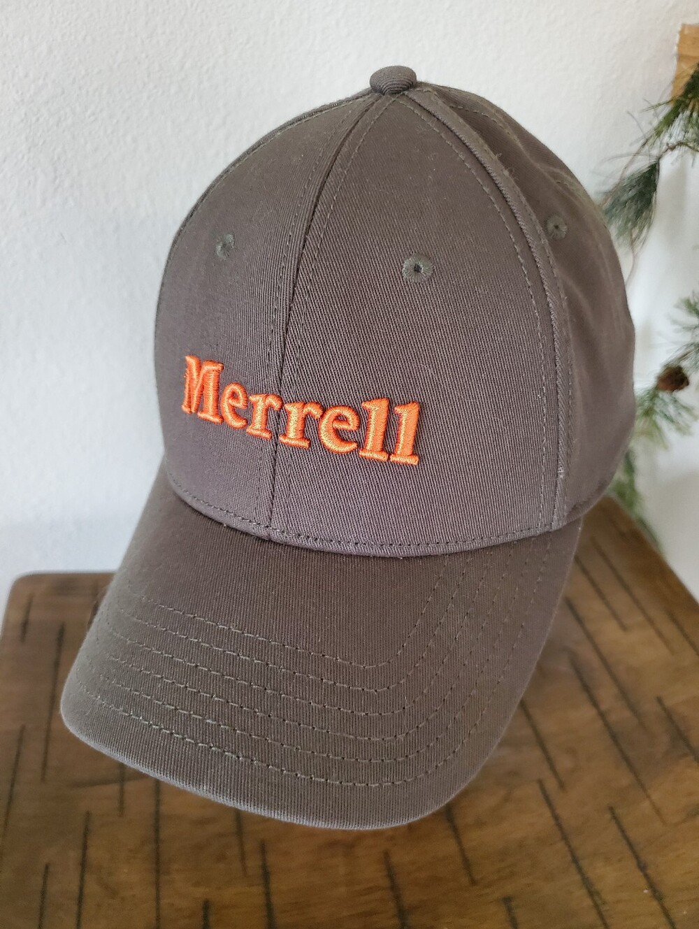 Merrell Gorpcore Earthy Brown Twill Elastic Fitted Dad Hat Cap Orange
